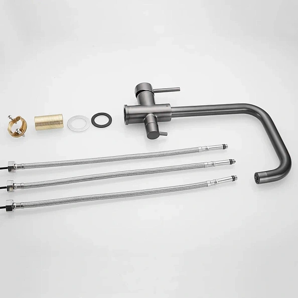 Смеситель для кухни с подключением фильтра Shevanik S228T, оружейная сталь