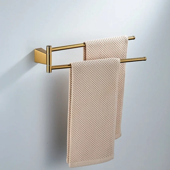 Полотенцедержатель поворотный двойной Shevanik SG5707G, золотой сатин