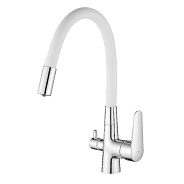 Смеситель для кухни с гибким изливом и подключением фильтра Esko Coral CL 03 W, хром/белый