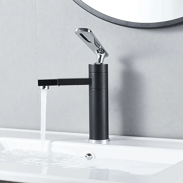 Смеситель для раковины с поворотным носиком Shevanik S6601H, черный/хром