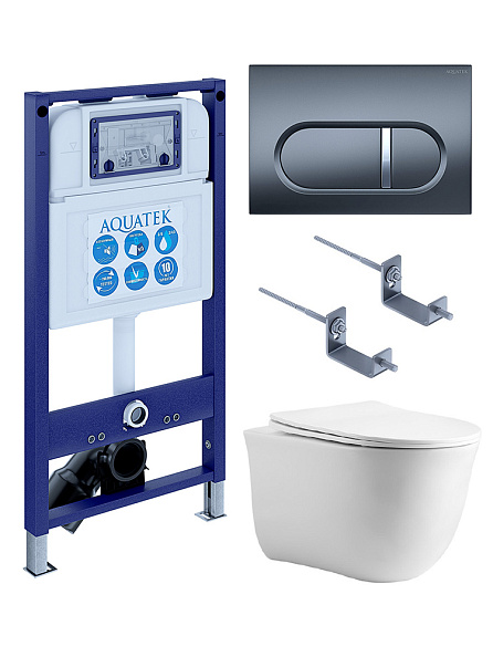 SET AQUATEK КЛАССИК cm-050 4в1 (рама AQUATEK INS-0000025 +крепление KKI-0000002 +кнопка KDI-0000050 +унитаз AQ1112-00 +тонкое сиденье с механиз)