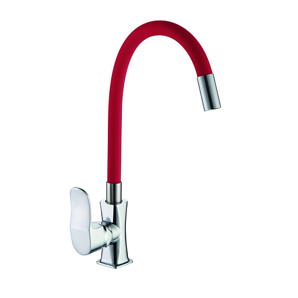 Смеситель для кухни с гибким изливом D-Lin D155318-4, хром/красный