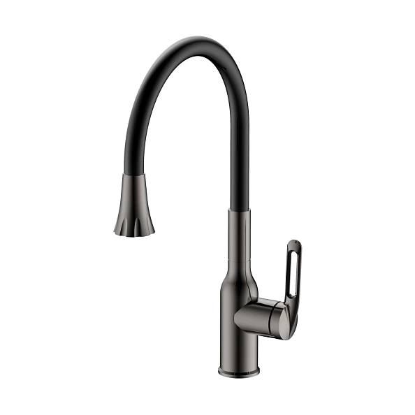 Смеситель для кухни с гибким изливом и режимом душ Haiba HB73825-3, оружейная сталь