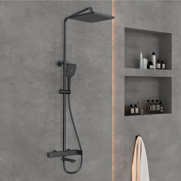 Душевая стойка Vincea Cube VSFS-1C1MB с изливом, черный