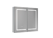 AQ7804-MLC Алюминиевый зеркальный шкаф с подсветкой 800*700*133,крепеж.Две зерк. дверцы 39,85см, две стекл.полк, круговая подсветка, антизапотевание