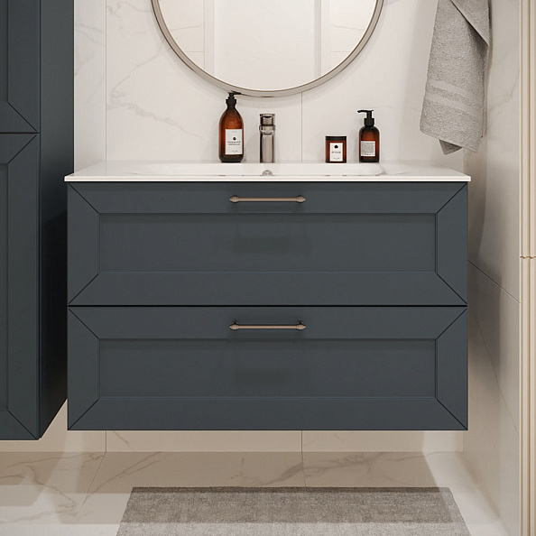 Тумба с раковиной подвесная (100см) Terminus Victoria VIC101002703101O, серый шёлк