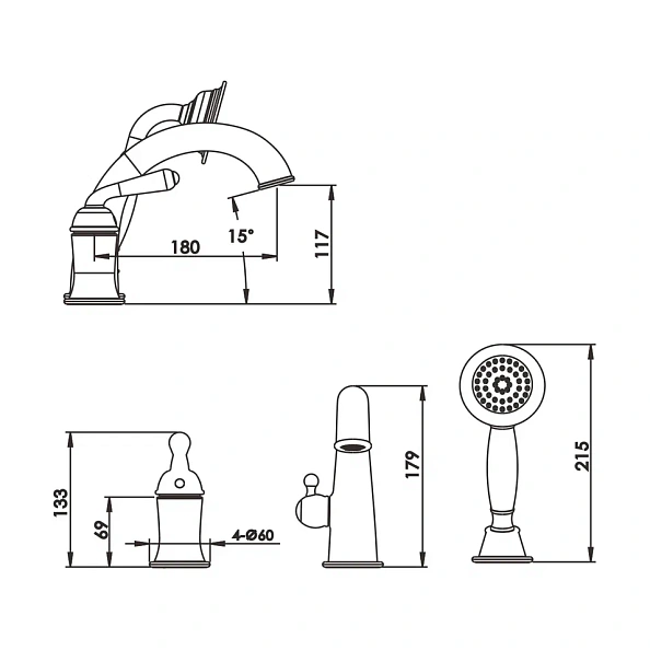 Смеситель на борт ванны Rose R0212H, черный