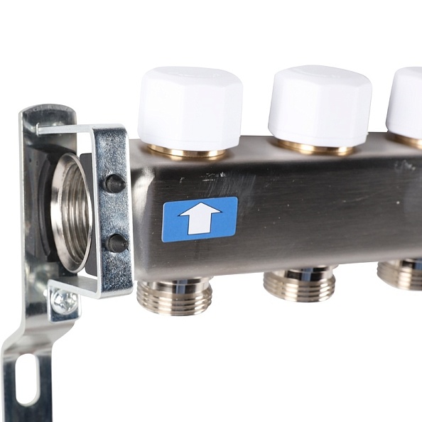 Коллектор Rommer 1"x3/4" на 9 контуров с запорными клапанами (нерж. сталь) (RMS-3201-000009)