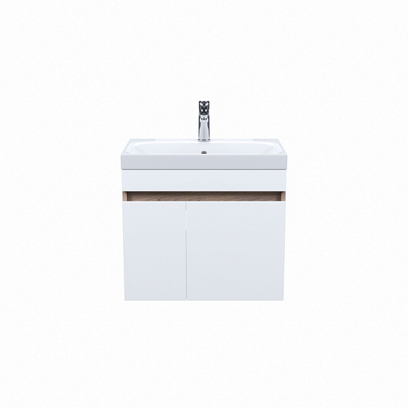 Тумба с умывальником IDDIS подвесная с дверцами 60 см белая/под дерево Zodiac (ZOD6AD0i95K)