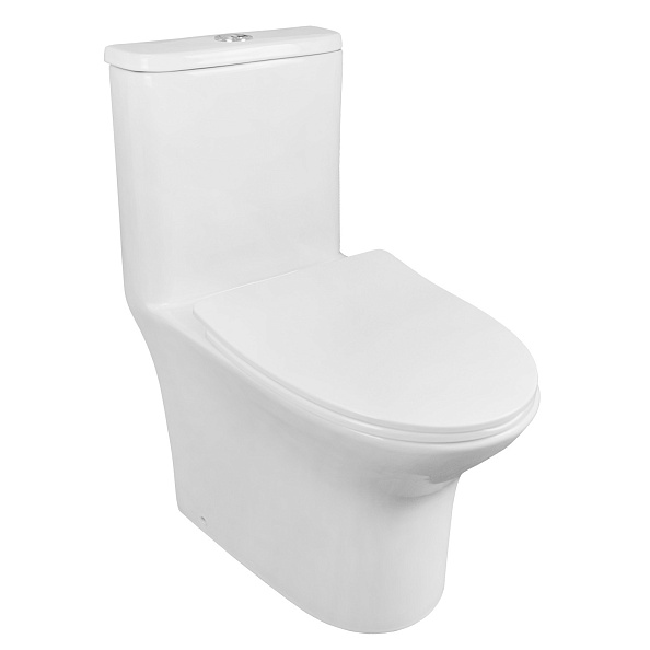 Унитаз-моноблок AZARIO Sente 375х665x785 напольный, безободковый, горизонтальный слив, сиденье дюропласт микролифт (AZ-8614)