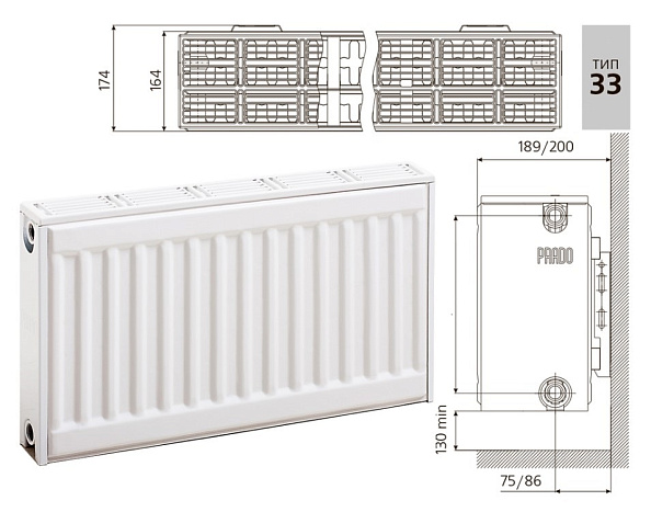 Радиатор стальной панельный PRADO Classic C33 500х1000 с боковым подключением