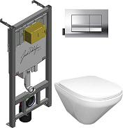 E21773RU-00 Унитаз c инсталляцией Jacob Delafon Modern Life, сиденье микролифт, клавиша хром (E29025+E20858-CP+E77168+E77725)