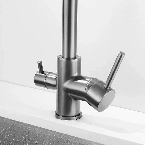 Смеситель для кухни с подключением фильтра Shevanik S228T, оружейная сталь