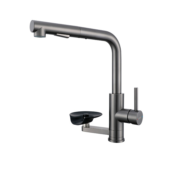 Смеситель для кухни с выдвижным изливом и мойкой стаканов Prohanss P45.47.09, графит