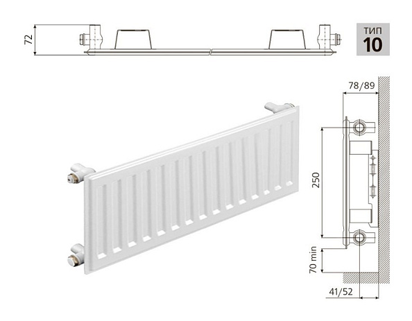 Радиатор стальной панельный PRADO Classic C10 500х1000 с боковым подключением