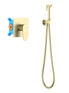 AQ1219BG ОБЕРОН набор с гигиеническим душем (смеситель + гигиеническая лейка + шланг + шланговое подсоединение с держателем), шлиф. золото
