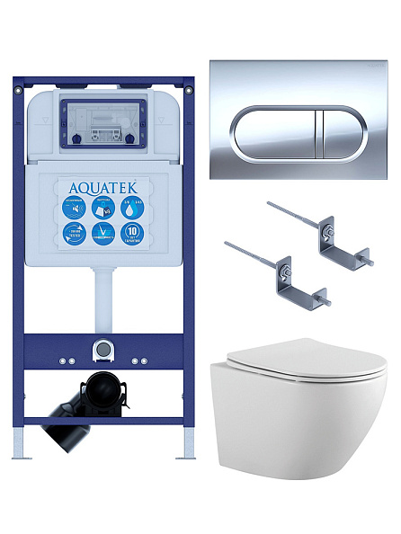 SET AQUATEK ЕВРОПА-043 4в1 (рама AQUATEK INS-0000025 +крепление KKI-0000002 +кнопка KDI-0000043 +унитаз AQ1901-00 +тонкое сиденье sc)