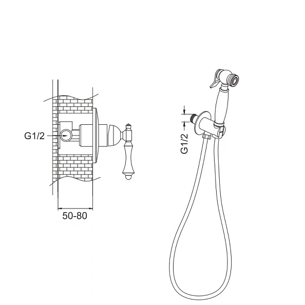 Гигиенический душ со смесителем Rose R0105, хром