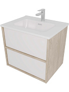 AQ66060-DO-MW Комплект мебели:Тумба 60 см ЛИБРА с раковиной AQ0460-00, 2 ящика,цвет фасадов белый мат, корпус дуб давос