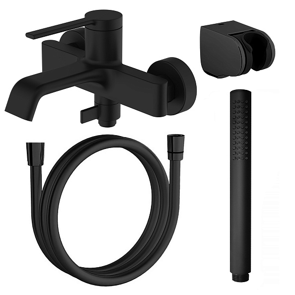 Смеситель для ванны и душа Azario VINCENTE с ручным душем, керамический картридж, черный матовый (AZ-VRZ2338326PA)