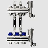 Комплект коллекторов Ридан FHF-5R 5 контуров: с кронштейнами и торцевыми секциями с автоматическими воздухоотводчиками