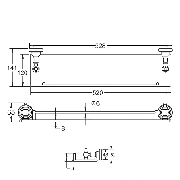 Полка стеклянная Rose RG1119, хром