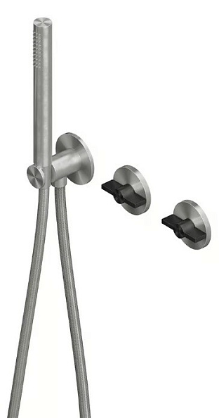 Смеситель для ванны и душа Quadro design Valvola01, на 2 потребителя, сталь брашированная/золото черное (19 68 ASON)