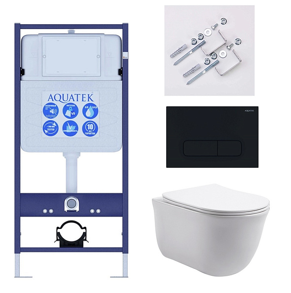 Комплект унитаз с инсталляцией, кнопкой и сиденьем SET AQUATEK КЛАССИК-017 4в1