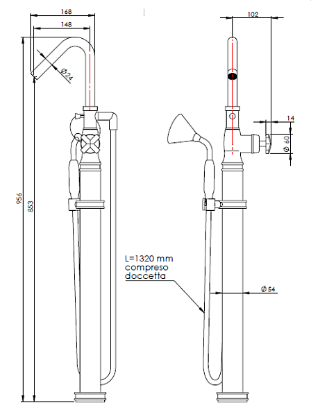 Смеситель для ванны и душа Nicolazzi Freestanding, латунь брашированная (S3441 OS 29P)