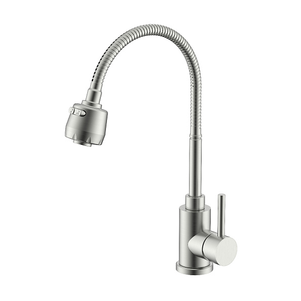 Смеситель Splenka S201.47.05 для кухни 2-х режимный гибкий поворотный излив, сатин
