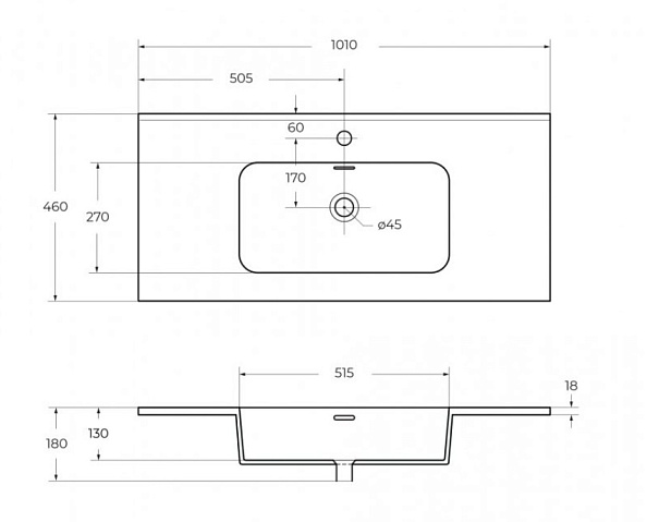 Керамическая раковина Cezares 1010х470х18 (50200)