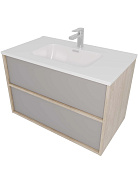 AQ66080-DO-LG Комплект мебели:Тумба 80 см ЛИБРА с раковиной AQ0480-00, 2 ящика,цвет фасадов серый туман, корпус дуб давос