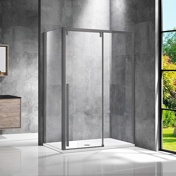 Душевой уголок Vincea Lugano (VSR-1L1013CLGM-1 1300х1000 мм, вороненая сталь, стекло прозрачное