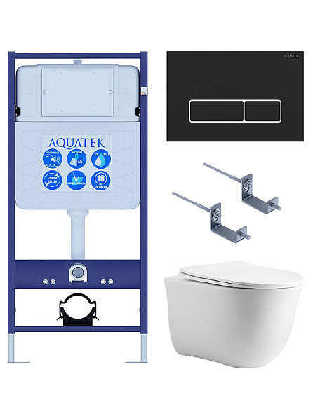 Set AQUATEK КЛАССИК cm (рама AQUATEK Standard INS-0000012 с звукоиз.прокладкой+крепеж KKI-0000002+кнопкаKDI-0000064+унитаз КЛАССИК AQ1112-00 с крышкой