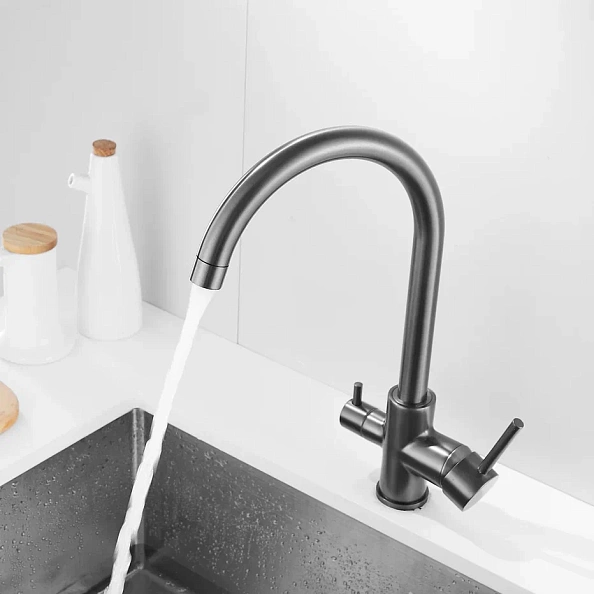 Смеситель для кухни с подключением фильтра Shevanik S128T, оружейная сталь