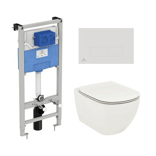 Промо-набор 3 в 1 IDEAL STANDARD: Унитаз T0079V1 + сиденье T3527V1 TESI + инсталляция R020467 PROSYS + панель смыва R0121AC OLEAS