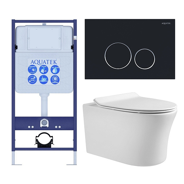 SET AQUATEK НИКА-020 4в1 (рама AQUATEK Standard INS-0000012+крепеж KKI-0000002+клавиша KDI-0000020+унитаз НИКА AQ2009-00 с тонким сиденьем soft-close)
