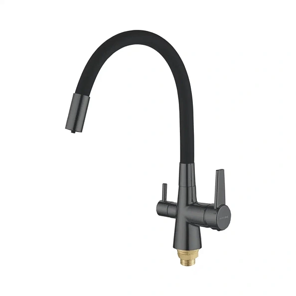 Смеситель для кухни с гибким изливом и подключением фильтра Shevanik S668Y, пепельный/черный