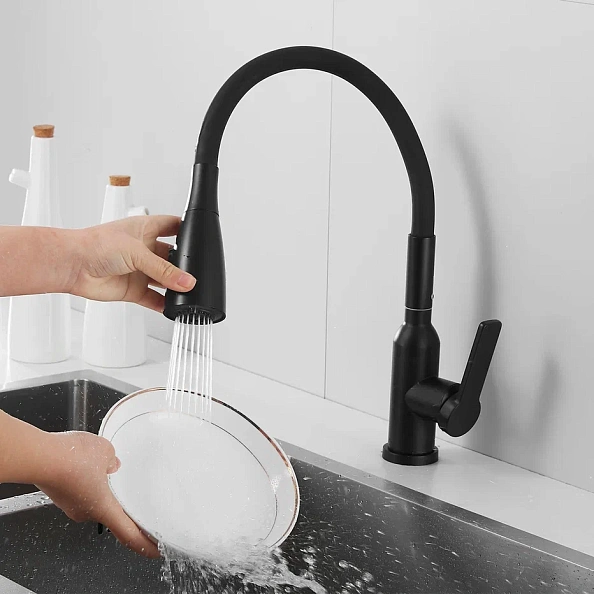 Смеситель для кухни с гибким изливом Shevanik S843H-3, черный