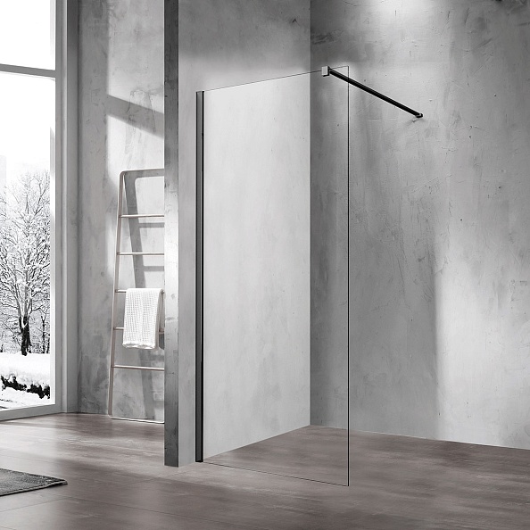 Душевая перегородка Vincea Walk-In (VSW-1H900CLB) 900х2000 мм, черный матовый, стекло прозрачное