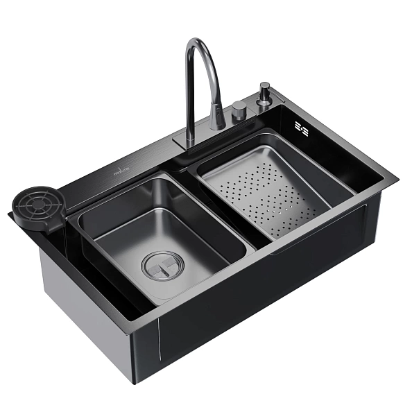 Мойка настол.монтаж 75х46 (3,0) вып 3 1/2  MIXLINE PRO 21,5см с сиф.(ч.граф)+доз+смесит+кол+д/р+о/с