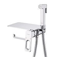 Смеситель Raglo R51.55 с гигиеническим душем встраиваемый с полкой и держателем бумаги, хром