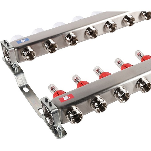 Коллектор Rommer 1"x3/4" на 12 контуров с расходомерами (нерж. сталь) (RMS-1200-000012)