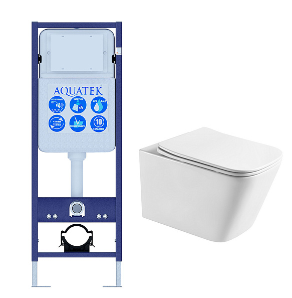 Комплект унитаз с инсталляцией SET AQUATEK ЛИБРА T-INS17 безободковый