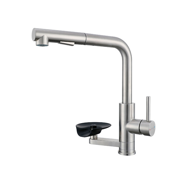 Смеситель для кухни с выдвижным изливом и мойкой стаканов Prohanss P45.47.05, сатин