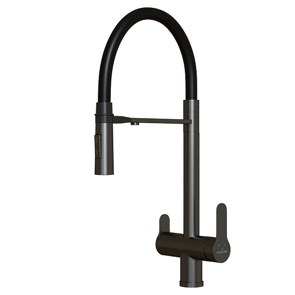 Смеситель для кухни 35k MIXLINE МЛНС-0401Г(MLSS-0401BL)черн.гиб.излив магнит,под.к фил,ЧЕРНЫЙ ГРАФИТ (556015)