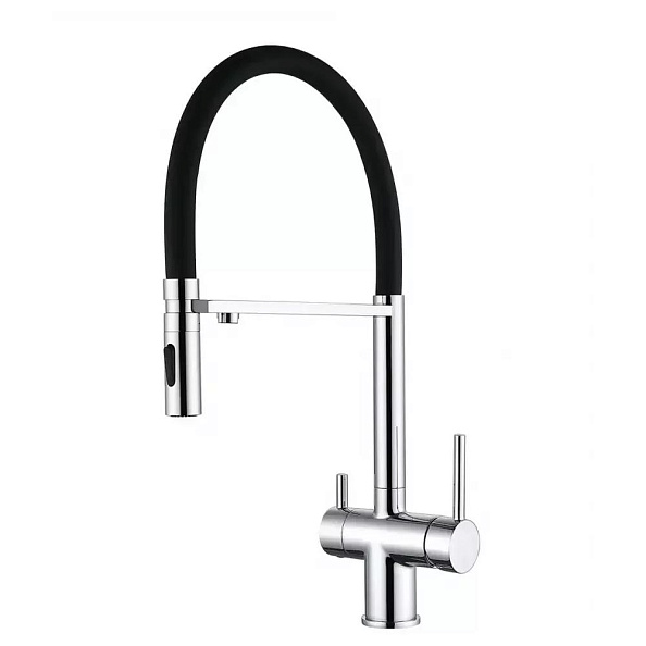 Смеситель для кухни с гибким изливом и подключением фильтра Grocenberg GB4096CR, хром