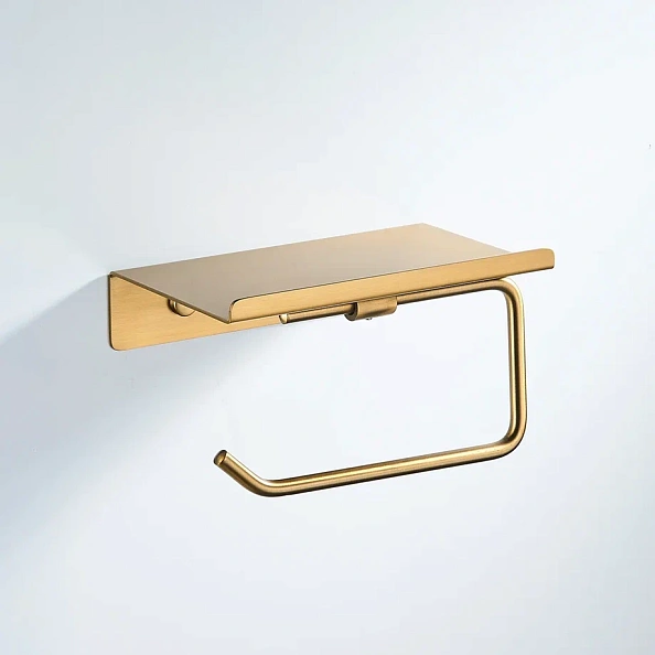 Держатель для туалетной бумаги с полочкой Shevanik SG5705G-1, золотой сатин