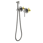 AQ1319BGM ЕВРОПА комплект для гигиенического душа встроенный 2 отв. (смеситель + гигиеническая лейка + шланг), оружейная сталь