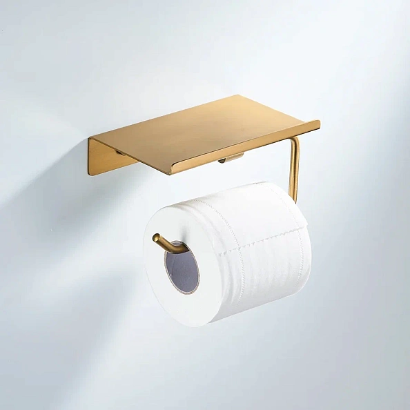 Держатель для туалетной бумаги с полочкой Shevanik SG5705G-1, золотой сатин